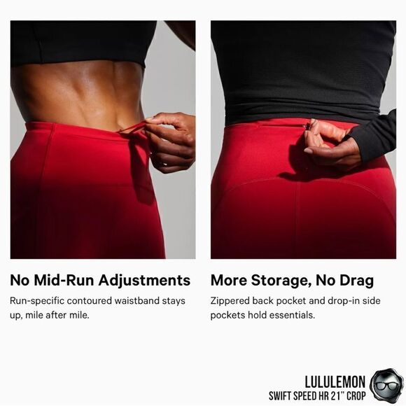 LULULEMON SWIFT SPEED HIGH-RISE 21” CROP DARK RED PETITE WOMEN’S SIZE 8 LEGGINGS - Picture 9 of 16